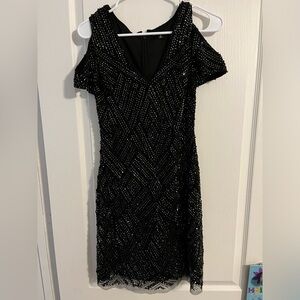 Gianni Bini beaded black cold shoulder cocktail dress